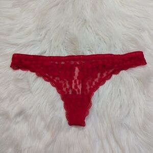 Victoria's Secret NWT Red Heart Valentine's Mesh Lace Thong in Size Small